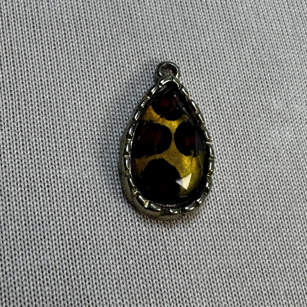 Gold Tone Animal Print Tear Drop Pendant